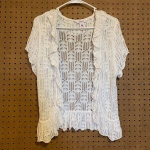 Candies White Crochet Open Front Ruffle Cardigan Medium Y2K Boho Festival